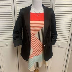 Black Calvin Klein Blazer with Striped Lining and Rouched Sleeves